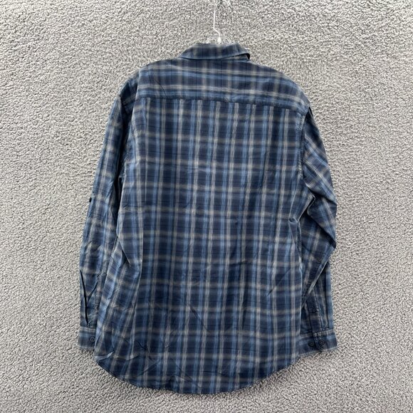 New Van Heusen Traveler Shirt Mens Large Long Sleeve Button Up Blue Plaid Vented - Picture 2 of 9